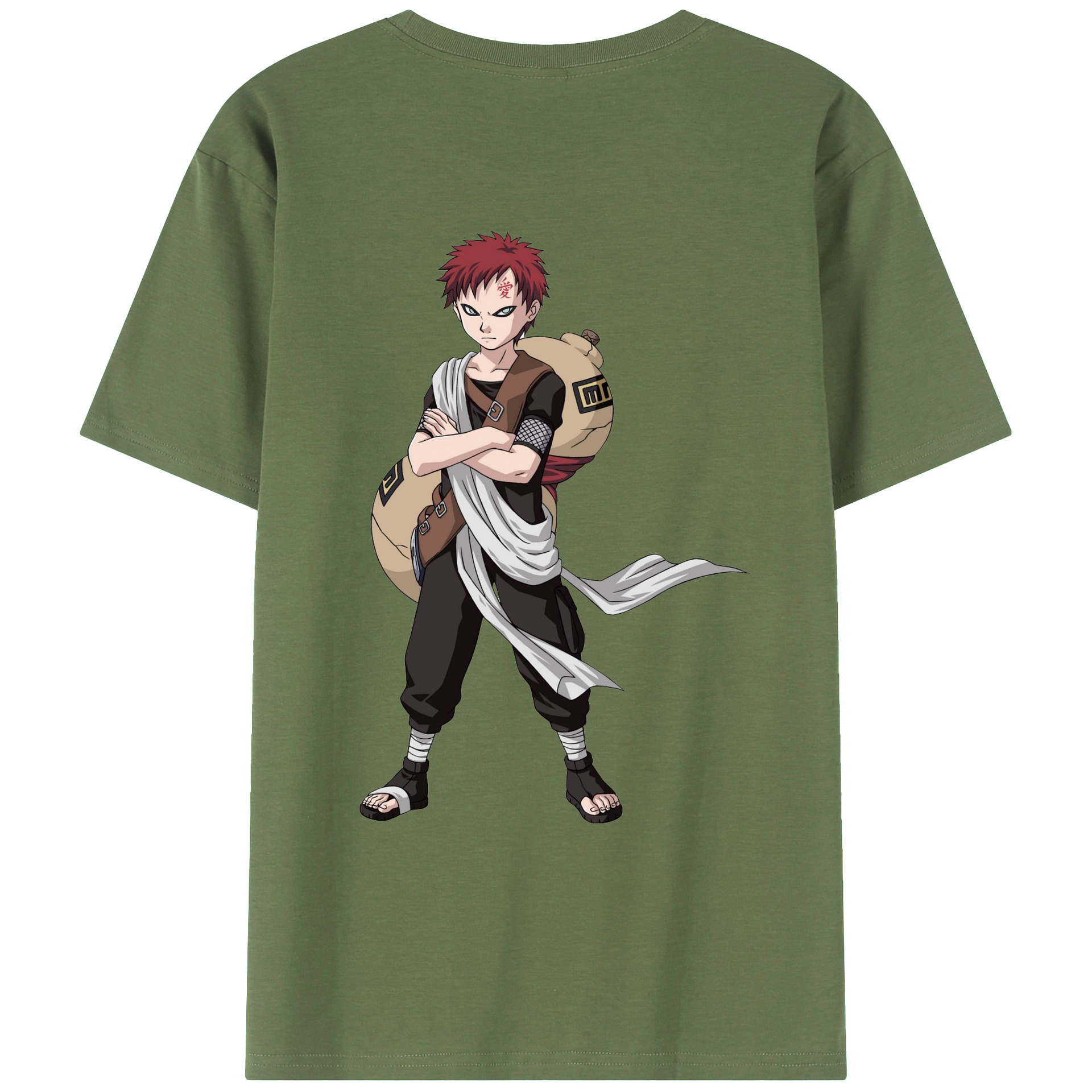 （画像用） NARUTO -ナルト- ガアラ Gaara 綿100％ メンズ半袖Tシャツ（バックプリント） 通気性